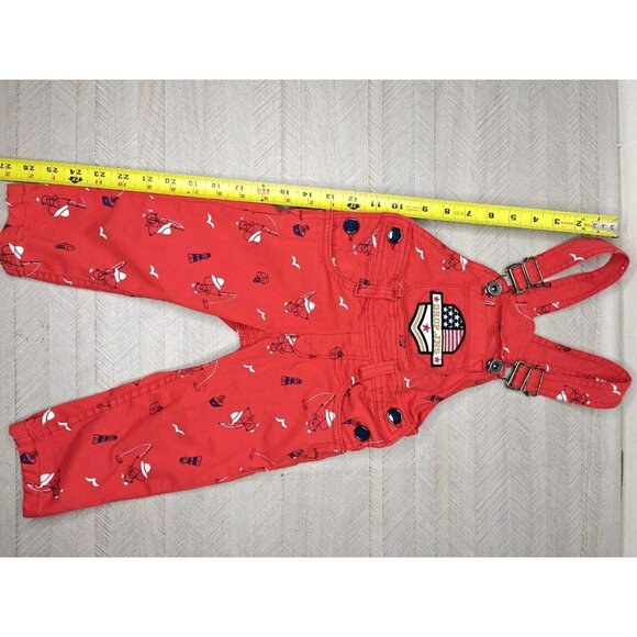 Vintage Drop Jeans Overalls 6-12 Months Red Nautical Fishing Sailboat - Picture 3 of 8